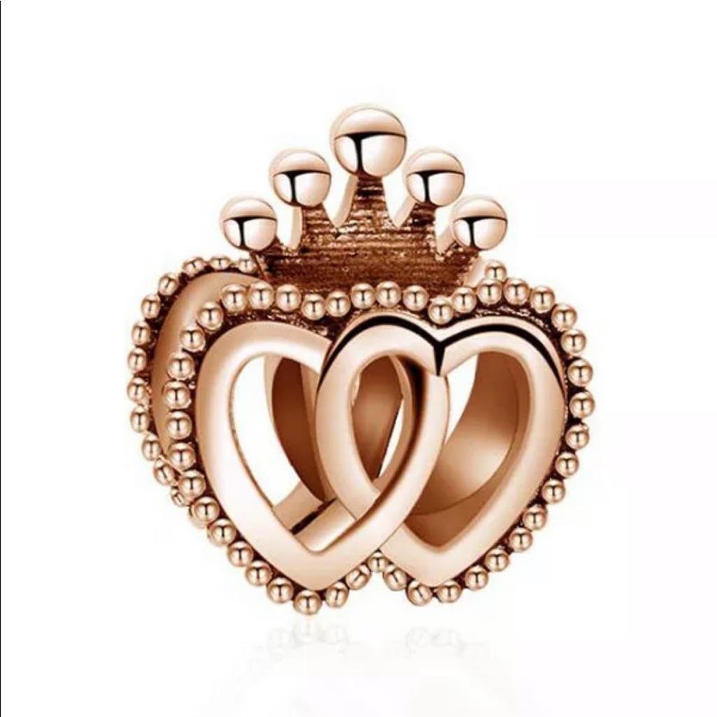 Newrosegold Double Heart & Crown Diy Charm/Bead